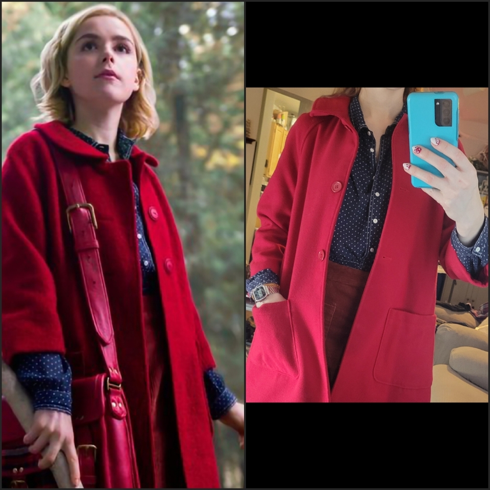 Netflix Sabrina Zara navy polka dot blouse Screen accurate ASO Kiernan Shipka